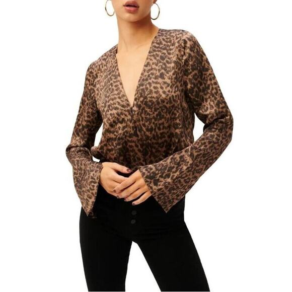 Good American Women Leopard Viscose Flowing Faux Wrap Thong Bodysuit Size 0 (XS) - Picture 3 of 5